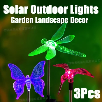 3ks Solárny Dragonfly Motýľ Kolibrík Svetlo Vonkajšie Villa Balkón Záhrade Trávnik Nádvorie Zem Dekor Krajiny Lampa