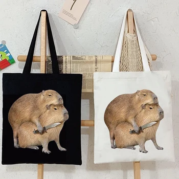 Vtipné Capybara Nákupní Taška Ženy Plátené tašky Módne Sac Fourre-tout Harajuku Zvierat Shopper Taška Opakovane Tote Tašky pre Ženy