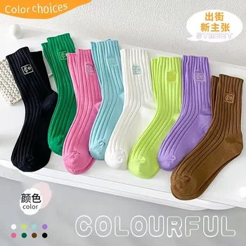 Bavlna Farbou Polovici Teľa Dĺžka Ponožky 8 Párov Japonský Módny Jarné a Jesenné Študentské Športové Ponožky Veľkoobchod
