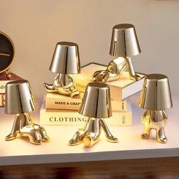 Malý Zlatý Človek, stolná Lampa Taliansko Dotykový Spínač, LED Nočné Svetlo kaviareň Bar Spálňa Posteli Dekor Deň Detí Darček