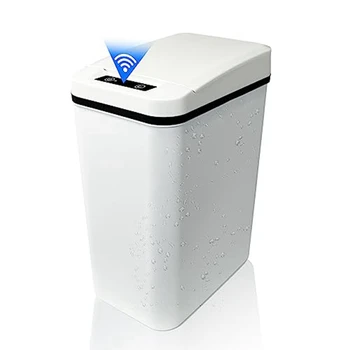 1 Kus Automatické Touchless Kúpeľňa Koša S Vekom, Biele Slim Úzke Plastové Smart Senzor Pohybu Pokryté Odpadky Môže