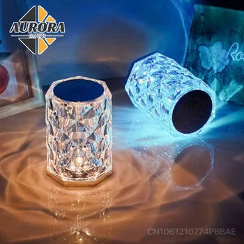 3 Farby Crystal stolná Lampa Rose Svetlo Projektora Dotyk Romantický Diamond Atmosféru Svetla LED Nočné Svetlo pre Spálne Dekorácie
