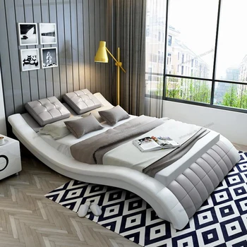 Moderný minimalistický leatherc mäkké postele, moderné a kreatívne osobné tatami posteľou, dvojlôžková svadobné posteľ