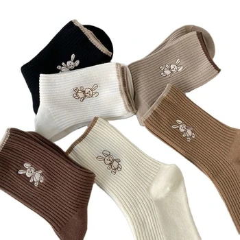 Nové Žien Čistej Bavlny Vysokej Kvality jednofarebné Ponožky Kawaii Bežné Sladké Dievčatá Ponožky Animal Vzor Králik, Vyšívané Ponožky