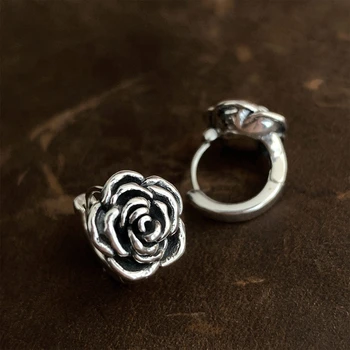 Retro Rose Hoop Náušnice Roztomilý Kvet Geometrie Kovové Náušnice Pre Ženy, Ženské Ucho Pracky Módne Šperky