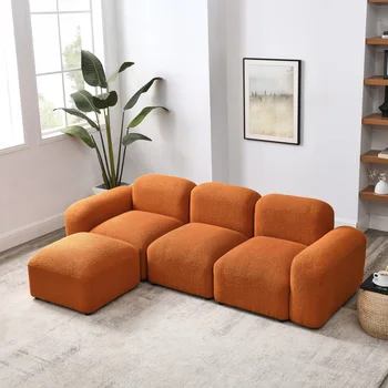 Moderný a priestranný Tvare L, Modulárny Sectional Sofa,Teddy Textílie Odolné Gauči s DIY Zmes,Vhodná Pre obývaciu Izbu