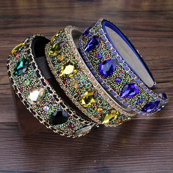Vintage Barokový Yellow Crystal Diamante Čelenky Kráľovská Modrá Drahokamu Hairbands Pre Ženy Bling Svadba Vlasy Vintage Šperky