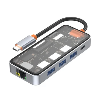 Typ C Adaptér Dokovacej Stanice SD/TF Karty, Čítačky Rozbočovač USB 3.0 1000Mbps RJ45 Porty 100W PD Plnenie 4K HDMI Kompatibilné Splitter