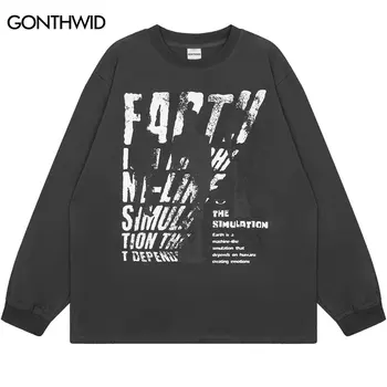 Harajuku T-Shirt Streetwear Hip Hop Retro List Grafické Tlače Dlhý Rukáv Tričko 2023 Muži Móda Punku Goth Voľné Košele Tees