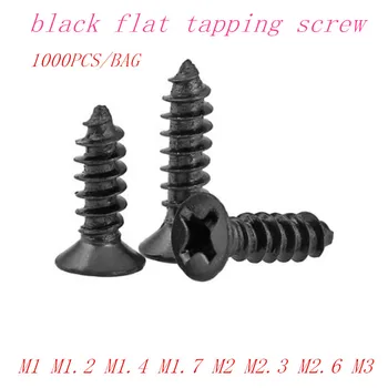1000pcs black phillips s plochou hlavou samostatne závitov skrutky m1 m1.2 m1.4 m1.7 m2 m2.3 m2.6 m3 zápustnými vedúci samostatne závitov skrutky