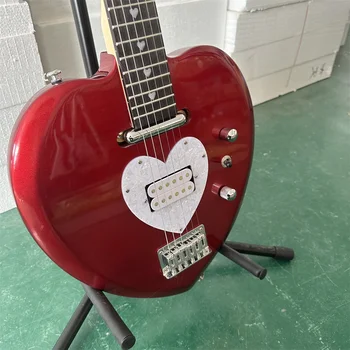 Láska Tvar Elektrická Gitara Kovové Červené Telo Pearl White V Tvare Srdca Stráže V Jedno-A Dvojposteľových Snímače Jeden Rocker