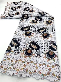 Africké Guipure Kábel Čipky Textílie S Flitrami Vysokej Kvality Nigérijský Ženy Vyšívané Oka Rozpustné vo Vode Šaty Materiál DW1