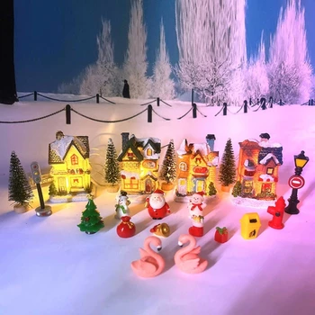 Žiariace Miniatúrne Vianočný Dom s Led Svetlom Živice Zberateľské Vianočné Scény Dediny Domy Figúrka Ornament