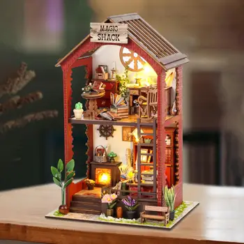 1 Nastavte DIY Drevené Villa domček pre bábiky Nastaviť Vytvoriť Príjemnú Knihu Rohu s Vynikajúcou Podrobnosti Modely, Stavebnice Hračky