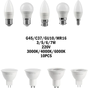 10PCS LED Žiarovky Sviečka, Lampa G45 GU10 MR16 C37 220V 3W-7W Vysokej Lumen Bez Impulzov Teplé Biele Svetlo pre Osvetlenie Interiérov