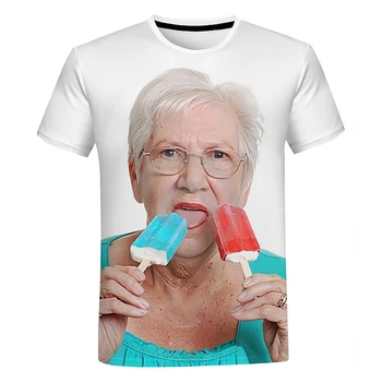 2023 Nové Módne Senior Lady Červená Popsicle 3D Tlač T-shirt Kawaii Babička Zábavné Popsicle T Shirt Bežné Topy