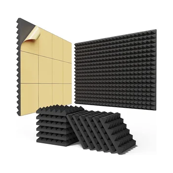 24PCS Samolepiace Zvuková izolácia Penové Panely 2x12x12In,Rýchlo Rozšíriť Akustické Panely, Pyramídy Dizajn Zvukotesné Stenové Panely