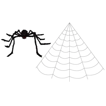 Vonkajšie Halloween Dekorácie 200Inch pavučina a 49Inch Giant Spider Vonkajšie Halloween Dekor Dvore Strana Dodávky