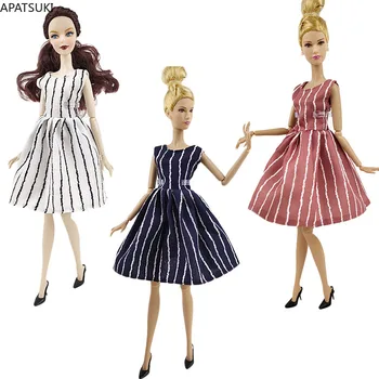 Móda Zvislý Pruh Šaty pre Bábiku Barbie Oblečenie Nevesty Jednoduché Šaty bez Rukávov Topánky 1/6 Bábiky, Príslušenstvo Dievčatá Hračky