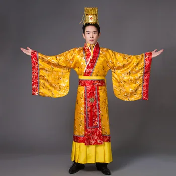 Dewasa Kostum Cina Gaun Mens Kaisar Raja Tahap Pakaian Kostum Hanfu Bau Baju Jubah + topi Nastaviť
