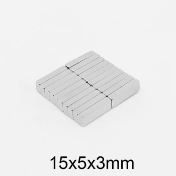 20PCS 15x5x3mm Quadrate Malé Magnety N35 Blok Vzácnych Zemín Neodýmu Magnet 15x5x3mm permanentným Magnetom 15*5*3 mm