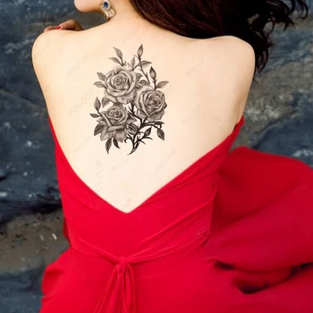 Tetovanie Nálepky Veľké Ruže, Kvety Prvok Falošné Tatto Flash Späť Rameno Strany Nepremokavé Dočasné make-up, Body Art pre Ženy Muži