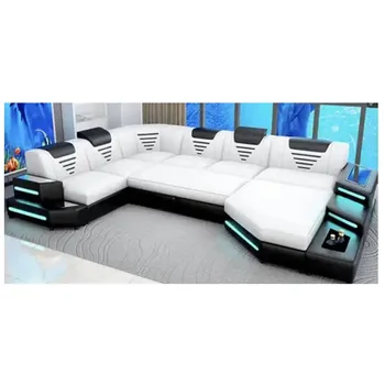 Najnovšie High-End Obývacia izba gauč U shape LED pohovka, gauč moderné nový design Originálne Kožené Funkčné Sedacie Súpravy