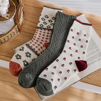 3 Páry Polyester Bavlnené Ponožky Šaty Ponožky Pre Ženy, Dievčatá Posádky Ponožky Vintage Bavlnené Ponožky Módne Nový Vianočný Darček-Dekoratívny