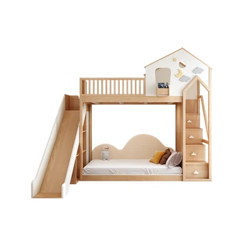 Detské masívneho dreva treehouse posteľ denník vietor zvýšená posteľ s Vysokou a nízkou s listami Poschodové postele môžu byť prispôsobené