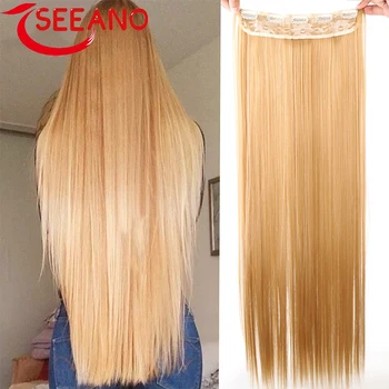 SEEANO Syntetické 20-40 Palcový Extra Dlhé Rovné Vlasy, Predĺženie 5 Klipy Čierne Blond, Hnedá Vysokej Teplote Falošné Hairpiece