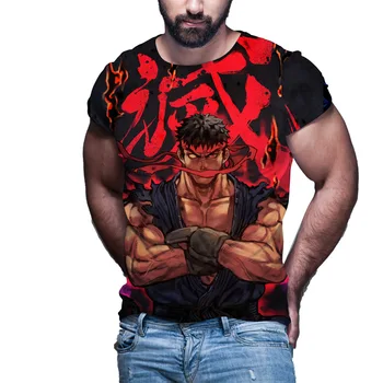 Letné Street Fighter Hra pánske Krátke rukávy T -shirt Charakter 3D Digitálna Tlač pánske Oblečenie Román O-Neck Top