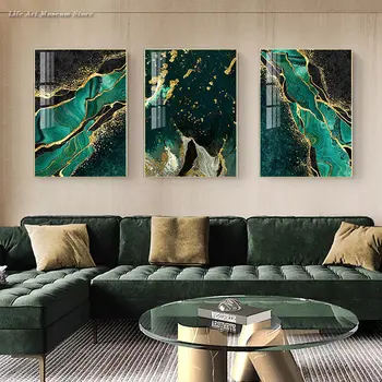 Zlaté Zelená Achát Svetlo Luxusné Plátne, Plagát, Abstraktné Línie Tlač Múr Umenia Maľby Moderný Obraz pre Obývacej Miestnosti Dekorácie