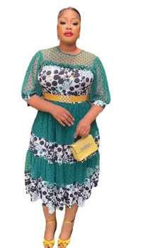 2023 Afriky Svadobné Party Šaty pre Ženy Jeseň Elegantné Afriky 3/4 Rukáv O-krku Zelená Čierna Biela Šaty Afriky Oblečenie