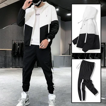 Pánske Súpravy 2022 kórejský Štýl 2 Ks Súpravy Oblečenie Patchwork Hip Hop Bežné Mužov Streetwear Fitness Mužov Tepláková súprava Dropshipping