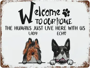 Vitajte na Našich Domov,Ľudia Práve Tu Žijú s Nami Kovové Značky Vlastné Osobné Psa Fotografiu Psa 
