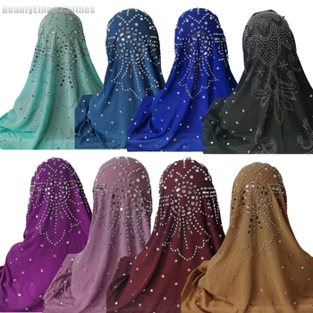 Luxusné Hot Vrták Dlhý Hidžáb Hlavu Šatku Moslimských Headweear Islamskej Arabských Obyčajný Turban Šály Shayla Strany Hlavový Most Ženy Príslušenstvo