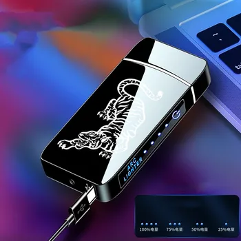 Elektrické Kovové Vetru Prenosné USB Nabíjanie Ľahšie, Flameless Pulz Plazma Dual Arc LED Displej Dotykové Zapaľovanie Ľahšie