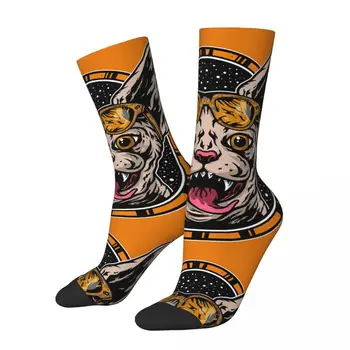 Vtipné Blázon kompresie v Pohode Ponožky pre Mužov Hip Hop Harajuku Sphynx Bezsrstá Mačka Roztomilý Šťastný Kvality Vzor Vytlačené Chlapci Posádky Ponožky