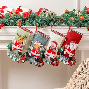 Vianočné Ponožky Krb Bielizeň Snehuliak Medveď Vianočné Ozdoby Visí Dekor Prívesok Deti Darček Candy Bag Pre Domáce