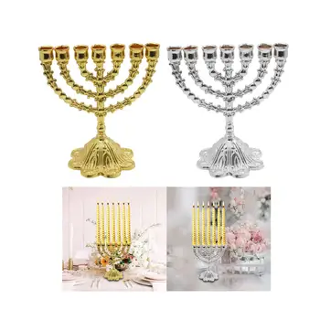 7 Pobočiek Sviečkový Hanukkah Menorah Židovský Svietnik Zlata, Striebra, Kovu Chanuka Izrael Dekorácie Hanukkah Vintage